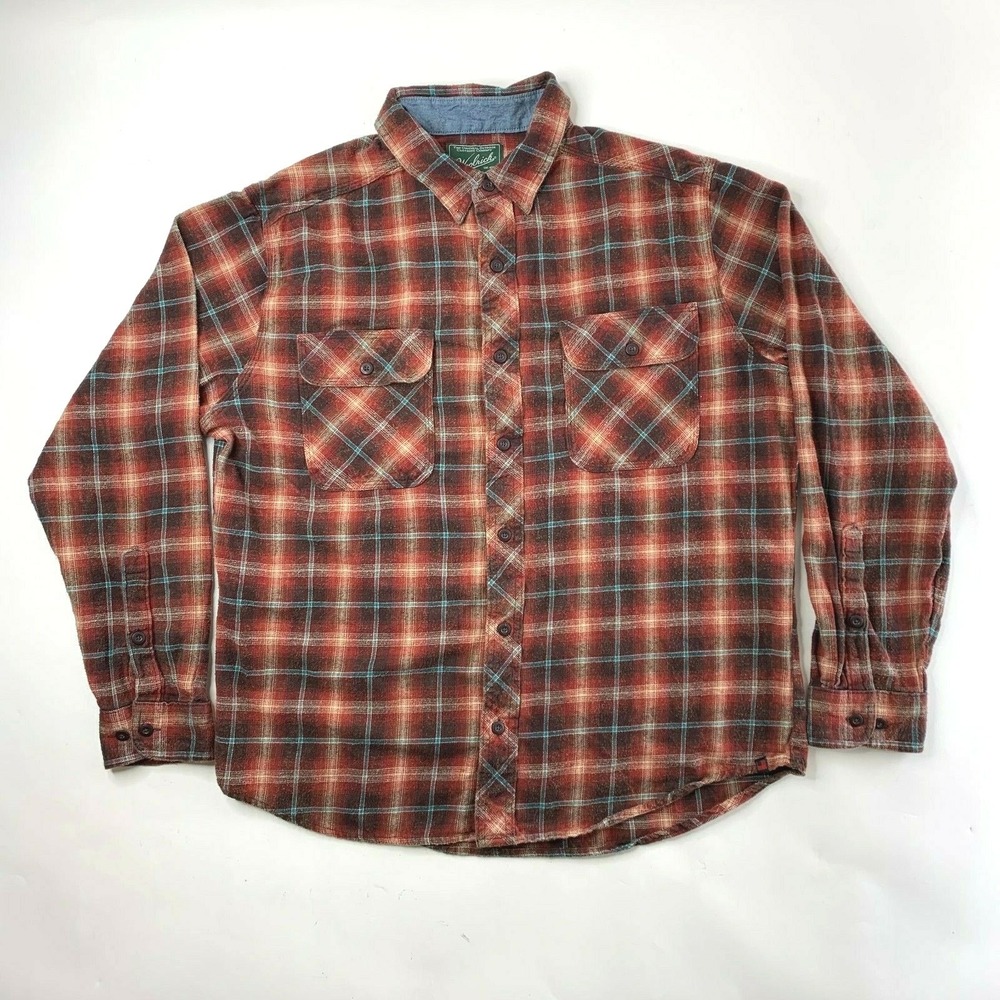 Woolrich Mens Long Sleeve Cotton Flannel Shirt Plaid‎ Size Large 6114 MUL